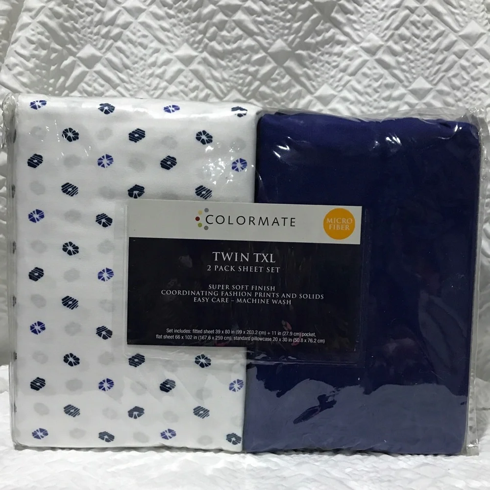 Colormate Twin XL Sheet Sets (2) Sears Brand Blue White Unisex